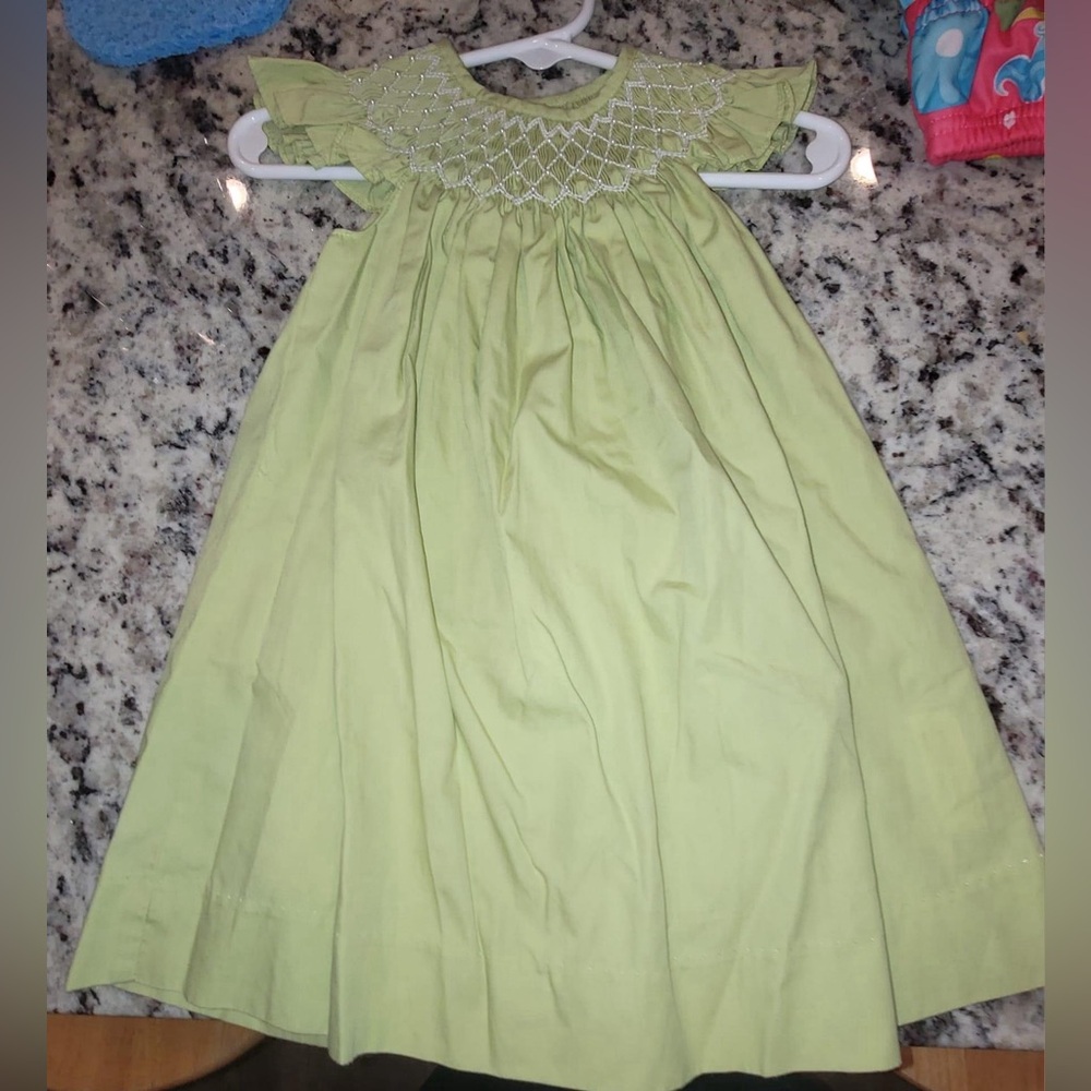 Mom and me sage green smocked dress